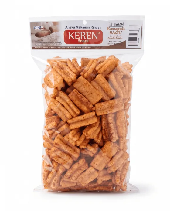 Camilan Kerupuk Sagu Pedas Renyah Keren Snack tampak depan